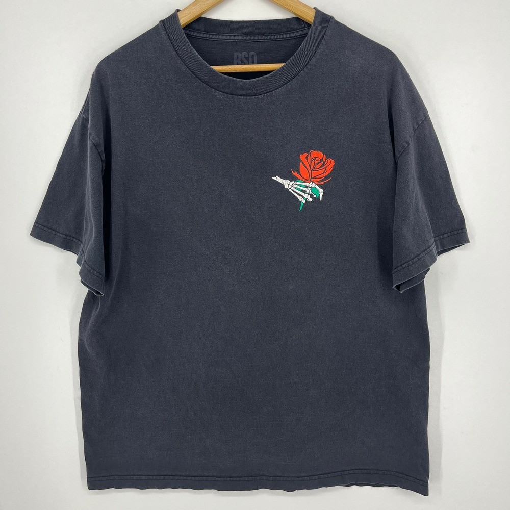 RSQ Collective Mens XL Faded Black Love No More Skeleton Rose Graphic T-Shirt‎